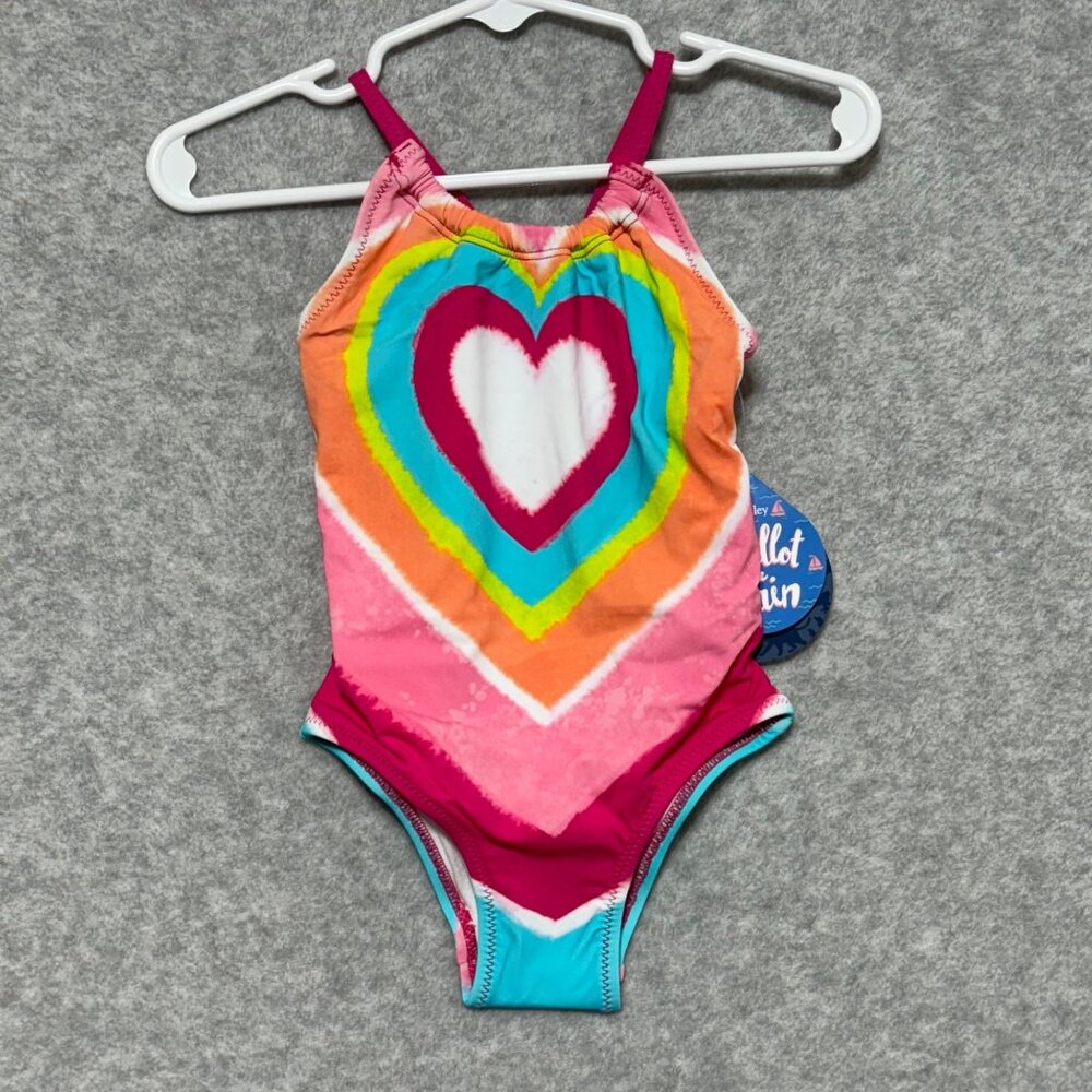 NEW Hatley Girls Swimsuit Size 2T One Piece Pink Heart Blue Orange